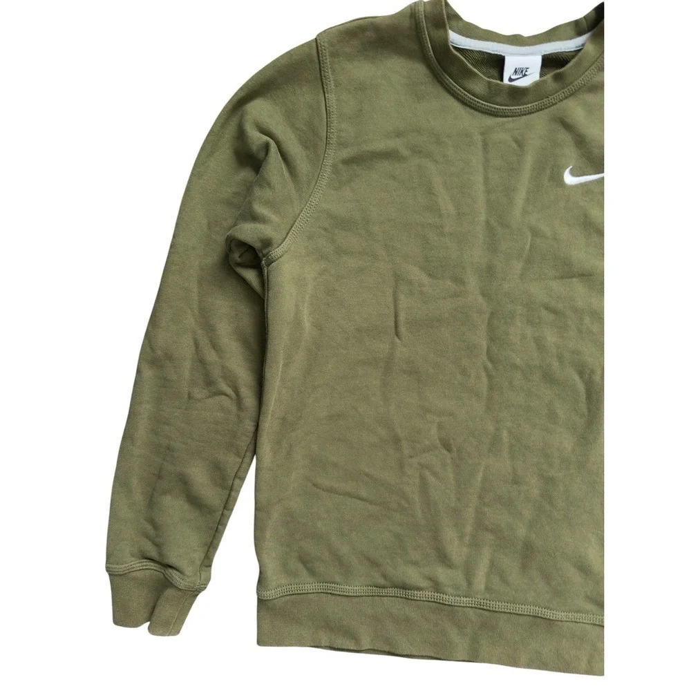 Nike Sportswear Club Fleece Crewneck Sweatshirt Mens Olive Green Swoosh Size S